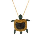 1.87 Cts. Yellow Black and Green Diamond Turtle  14K White Gold